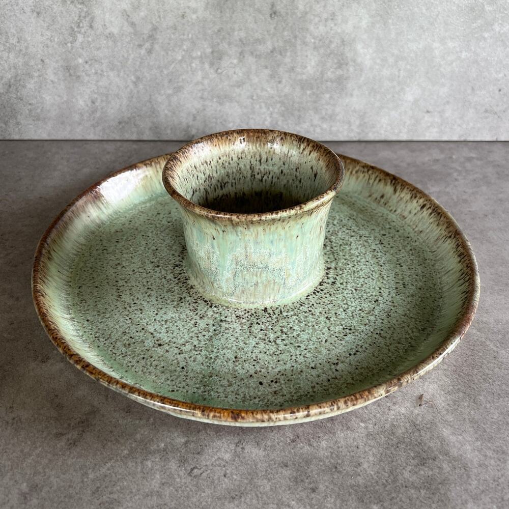Ceramic handmade Chips & dip appetizer platter serving dish speckled pottery
